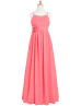 Spaghetti Straps Coral Pleated Chiffon Boho Junior Bridesmaid Dress